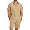 image:imageJMIERR Mens 2 Piece Short Sets Short Sleeve Shirts and Shorts Summer Beach Vacation Texture OutfitsKhaki