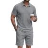 image:imageJMIERR Mens 2026 Casual 2 Piece Outfits Lounge Sets Jacquard Knit Short Sets Golf Short Sleeve Outfits for Beach VacationGrey