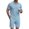 image:imageJMIERR Mens 2026 Casual 2 Piece Outfits Lounge Sets Jacquard Knit Short Sets Golf Short Sleeve Outfits for Beach VacationLight Blue