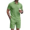 image:imageJMIERR Mens 2026 Casual 2 Piece Outfits Lounge Sets Jacquard Knit Short Sets Golf Short Sleeve Outfits for Beach VacationLight Green