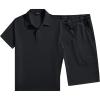 image:imageJMIERR Mens Casual 2 Pieces Summer Outfits Knit Textured Short Sleeve Polo Shirt And Shorts Vacation Beach Set for MenDark Grey