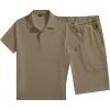 image:imageJMIERR Mens Casual 2 Pieces Summer Outfits Knit Textured Short Sleeve Polo Shirt And Shorts Vacation Beach Set for MenPale Khaki