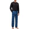 image:imageJMIERR Mens Pajamas Set 2 Piece Long Sleeve TShirt Loungewear Long Plaid Pants with PocketDark Blue