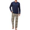 image:imageJMIERR Mens Pajamas Set 2 Piece Long Sleeve TShirt Loungewear Long Plaid Pants with PocketKhaki