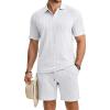 image:imageJMIERR Mens Summer Beach Outfits 2 Piece Jacquard Knit Lounge Short Sleeve Shirts amp Shorts Vacation Texture Sets1 White