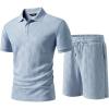 image:imageJMIERR Mens Sweatsuits Sets Summer Tracksuits 2 Piece Outfits Textured Short Sleeve Golf Polo Drawstring ShortBeau Blue