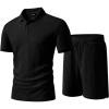 image:imageJMIERR Mens Sweatsuits Sets Summer Tracksuits 2 Piece Outfits Textured Short Sleeve Golf Polo Drawstring ShortBlack