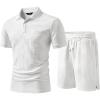 image:imageJMIERR Mens Sweatsuits Sets Summer Tracksuits 2 Piece Outfits Textured Short Sleeve Golf Polo Drawstring ShortWhite