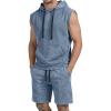 image:imageJMIERR Mens Track Suits 2 Piece Set Casual Sleeveless Hoodie Tank Top and Shorts Acid Wash Cotton Gym SweatsuitsSail Blue