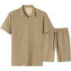 image:imageJMIERR Mens Tracksuits 2 Piece Outfits Casual Sweatsuit Textured 14 Zip Short Sleeve Golf Polo Shirt and Short SetsA Beige