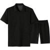 image:imageJMIERR Mens Tracksuits 2 Piece Outfits Casual Sweatsuit Textured 14 Zip Short Sleeve Golf Polo Shirt and Short SetsA Black