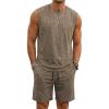 image:imageJMIERR Mens Vintage Acid Wash Two Piece Set Cotton Sleeveless Tank Top and ShortsBeige