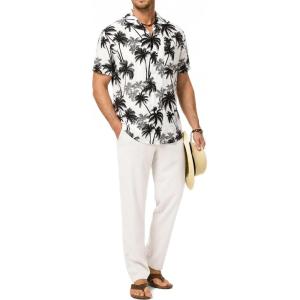 image:imageJMIERR Men Texture 2 Piece Outfit Short Sleeve Lightweight Beach Button Down Shirt Casual Pant Sets with PocketBlack