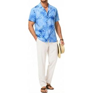 image:imageJMIERR Men Texture 2 Piece Outfit Short Sleeve Lightweight Beach Button Down Shirt Casual Pant Sets with PocketBlue