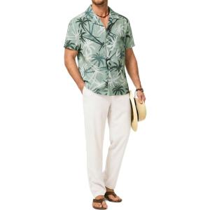 image:imageJMIERR Men Texture 2 Piece Outfit Short Sleeve Lightweight Beach Button Down Shirt Casual Pant Sets with PocketDark Blue