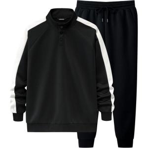image:imageJMIERR Mens 2 Piece Casual Outfits Quarter Button Lightweight Sweatshirt Tracksuit amp Joggers Sweatpants Sweatsuit SetBlack