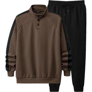 image:imageJMIERR Mens 2 Piece Casual Outfits Quarter Button Lightweight Sweatshirt Tracksuit amp Joggers Sweatpants Sweatsuit SetBrown