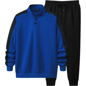 image:imageJMIERR Mens 2 Piece Casual Outfits Quarter Button Lightweight Sweatshirt Tracksuit amp Joggers Sweatpants Sweatsuit SetDark Blue