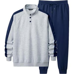image:imageJMIERR Mens 2 Piece Casual Outfits Quarter Button Lightweight Sweatshirt Tracksuit amp Joggers Sweatpants Sweatsuit SetLight Grey
