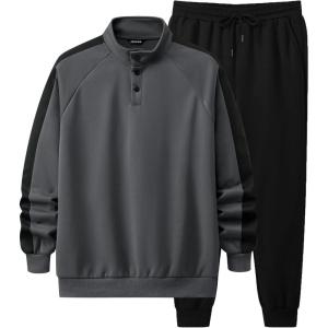 image:imageJMIERR Mens 2 Piece Casual Outfits Quarter Button Lightweight Sweatshirt Tracksuit amp Joggers Sweatpants Sweatsuit SetMedium Grey