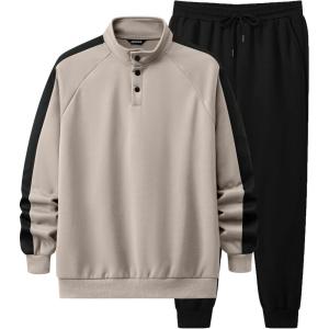 image:imageJMIERR Mens 2 Piece Casual Outfits Quarter Button Lightweight Sweatshirt Tracksuit amp Joggers Sweatpants Sweatsuit SetParchment