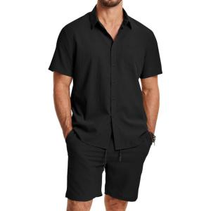 image:imageJMIERR Mens 2 Piece Short Sets Short Sleeve Shirts and Shorts Summer Beach Vacation Texture OutfitsBlack