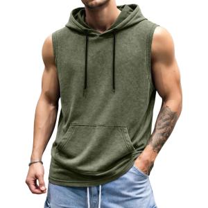 image:imageJMIERR Mens 2026 Vintage Washed Sleeveless Hoodie Tank Top Cotton Muscle Workout Gym Streetwear ShirtGreen