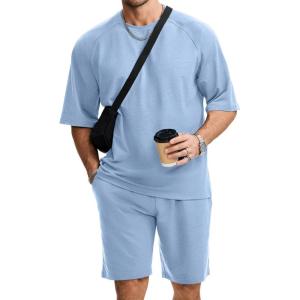image:imageJMIERR Mens Casual Oversized Short Sets 2 Piece Summer Outfits Raglan Sleeve Tshirts amp Shorts TracksuitBaby Blue