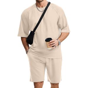 image:imageJMIERR Mens Casual Oversized Short Sets 2 Piece Summer Outfits Raglan Sleeve Tshirts amp Shorts TracksuitCream