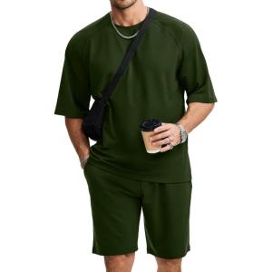 image:imageJMIERR Mens Casual Oversized Short Sets 2 Piece Summer Outfits Raglan Sleeve Tshirts amp Shorts TracksuitDark Green
