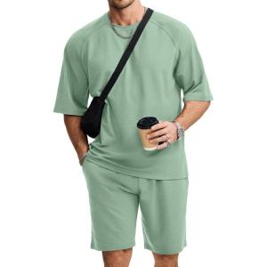 image:imageJMIERR Mens Casual Oversized Short Sets 2 Piece Summer Outfits Raglan Sleeve Tshirts amp Shorts TracksuitGrey Green