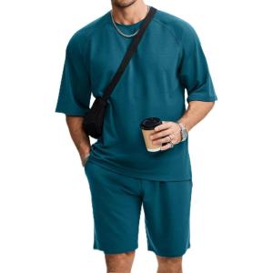 image:imageJMIERR Mens Casual Oversized Short Sets 2 Piece Summer Outfits Raglan Sleeve Tshirts amp Shorts TracksuitLake Blue