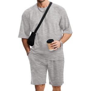 image:imageJMIERR Mens Casual Oversized Short Sets 2 Piece Summer Outfits Raglan Sleeve Tshirts amp Shorts TracksuitLight Grey