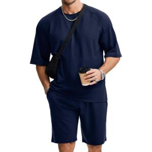 image:imageJMIERR Mens Casual Oversized Short Sets 2 Piece Summer Outfits Raglan Sleeve Tshirts amp Shorts TracksuitNavy Blue