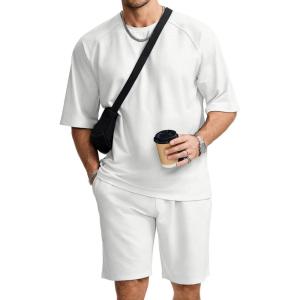 image:imageJMIERR Mens Casual Oversized Short Sets 2 Piece Summer Outfits Raglan Sleeve Tshirts amp Shorts TracksuitWhite