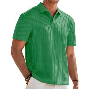 image:imageJMIERR Mens Casual Polo Shirt Summer Short Sleeve Vacation Button Beach Knit Stretchy Golf ShirtsMint Green