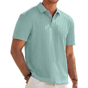image:imageJMIERR Mens Casual Polo Shirt Summer Short Sleeve Vacation Button Beach Knit Stretchy Golf ShirtsP Green 4