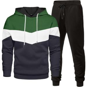 image:imageJMIERR Mens Hoodie Tracksuit 2 Pieces Set Novelty Color Block Pullover Fleece Hoodies Long Sleeve Casual SweatshirtDark Green
