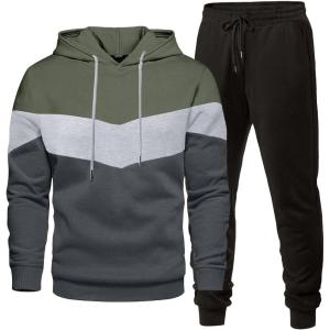 image:imageJMIERR Mens Hoodie Tracksuit 2 Pieces Set Novelty Color Block Pullover Fleece Hoodies Long Sleeve Casual SweatshirtDark Grey