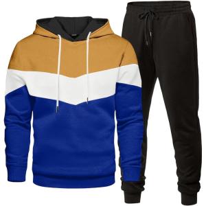 image:imageJMIERR Mens Hoodie Tracksuit 2 Pieces Set Novelty Color Block Pullover Fleece Hoodies Long Sleeve Casual SweatshirtJurassic Gold