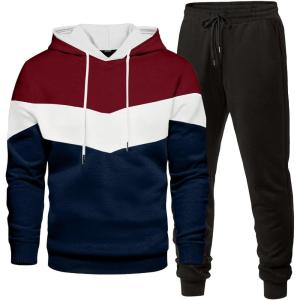 image:imageJMIERR Mens Hoodie Tracksuit 2 Pieces Set Novelty Color Block Pullover Fleece Hoodies Long Sleeve Casual SweatshirtNavy Blue