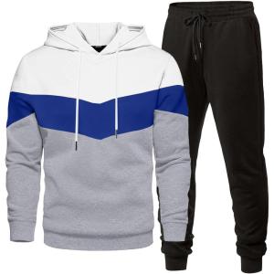 image:imageJMIERR Mens Hoodie Tracksuit 2 Pieces Set Novelty Color Block Pullover Fleece Hoodies Long Sleeve Casual SweatshirtPowder Blue