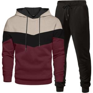 image:imageJMIERR Mens Hoodie Tracksuit 2 Pieces Set Novelty Color Block Pullover Fleece Hoodies Long Sleeve Casual SweatshirtRed Dahlia