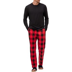 image:imageJMIERR Mens Pajamas Set 2 Piece Long Sleeve TShirt Loungewear Long Plaid Pants with PocketRed Dahlia