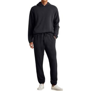 image:imageJMIERR Mens Textured Track Suits 2 Piece Set with Hoodie Sweatshirt and Sweatpants 2025 Casual Sweatsuit Set Airport OutfitsA Black