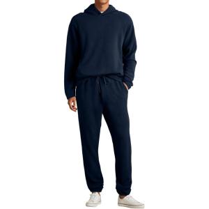 image:imageJMIERR Mens Textured Track Suits 2 Piece Set with Hoodie Sweatshirt and Sweatpants 2025 Casual Sweatsuit Set Airport OutfitsA Navy Blue