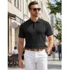 image:imageJMIERR Mens Casual Polo Shirt Knitted Textured Short Sleeve Stretch Golf Shirt Summer Vacation Beach Collared ShirtsBlack