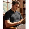 image:imageJMIERR Mens Casual Polo Shirt Knitted Textured Short Sleeve Stretch Golf Shirt Summer Vacation Beach Collared ShirtsBlack