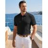 image:imageJMIERR Mens Casual Polo Shirt Knitted Textured Short Sleeve Stretch Golf Shirt Summer Vacation Beach Collared ShirtsBlack
