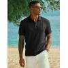 image:imageJMIERR Mens Casual Polo Shirt Knitted Textured Short Sleeve Stretch Golf Shirt Summer Vacation Beach Collared ShirtsBlack